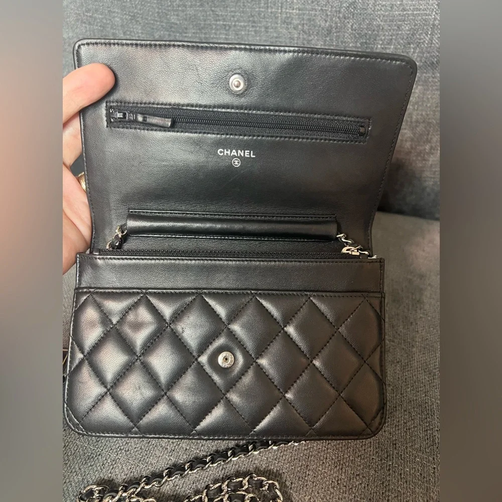 CHANEL classic wallet on chain WOC LAMBSKIN leather